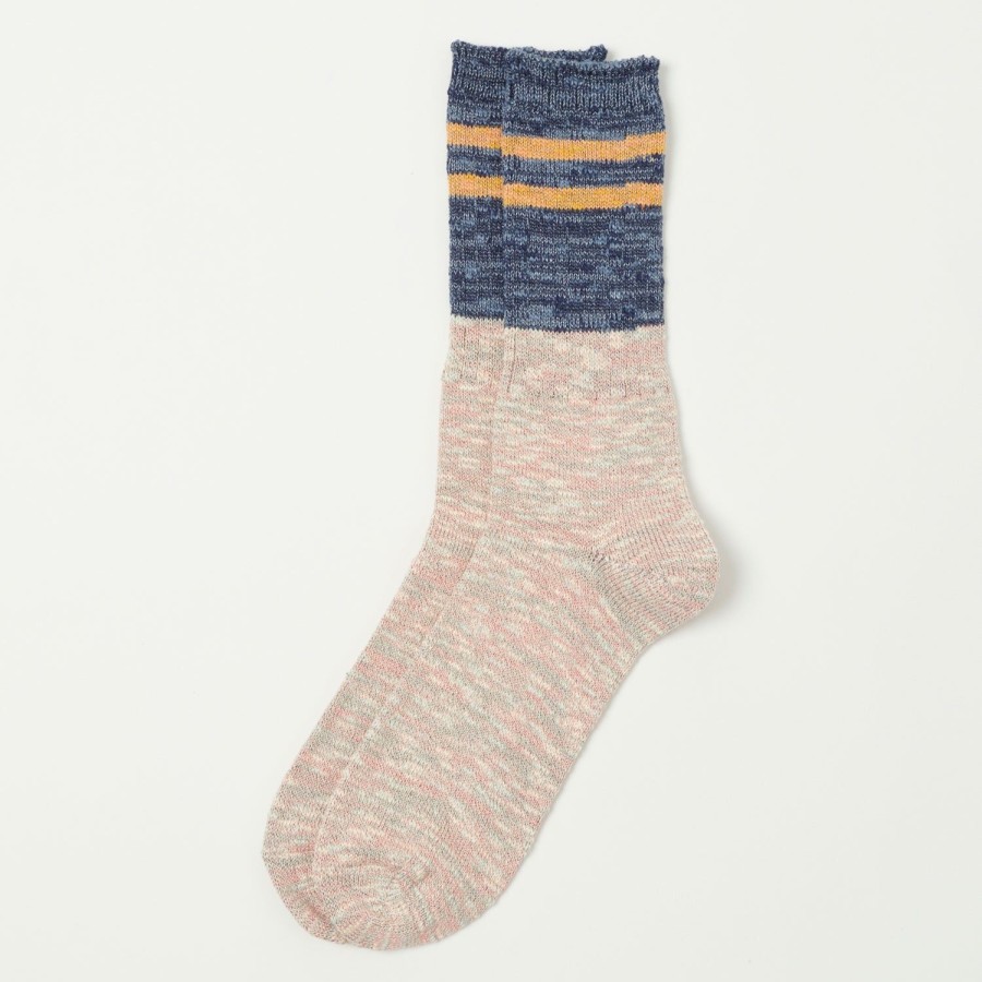 Accessories Anonymous Ism | Anonymous Ism Slub Stripes Crew Socks - Navy