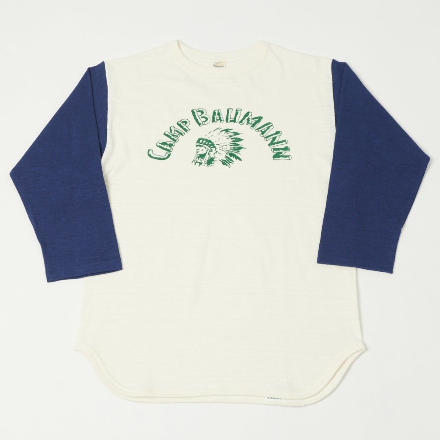 Clothing Warehouse & Co | Warehouse 4800 'Camp Baumann' Baseball Tee - Cream/Navy