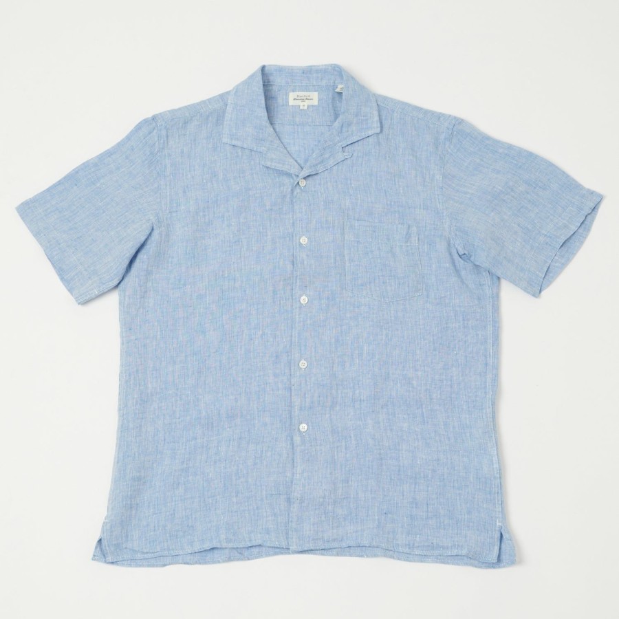 Clothing Hartford | Hartford 'Palm' Camp Collar Linen Shirt - Sky