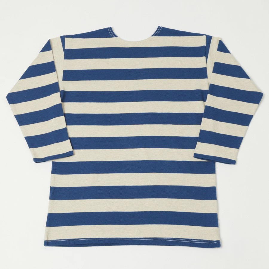 Clothing Warehouse & Co | Warehouse 4051 3/4 Sleeve Stripe Tee - Blue/Oatmeal