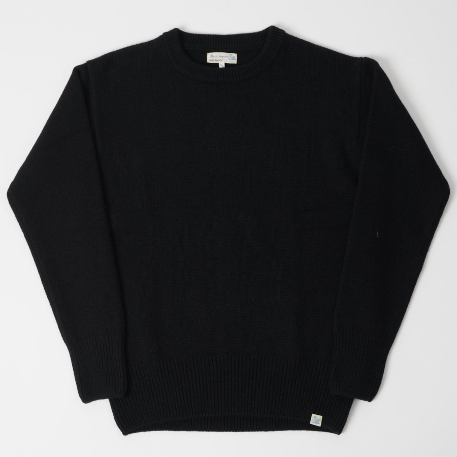 Clothing Merz b. Schwanen | Merz B. Schwanen Locc01 Knit Crew Neck Pullover - Deep Black