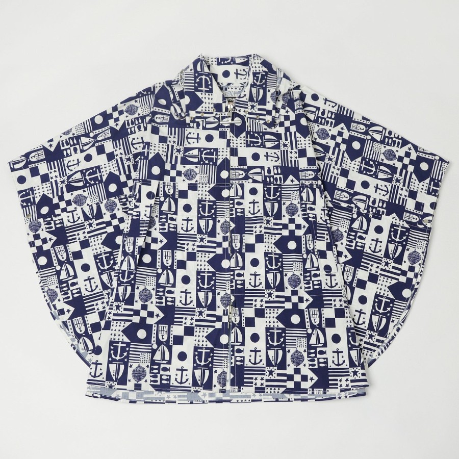 Clothing Mighty Mac | Mighty Mac Poncho Printed Jacket Navy/White