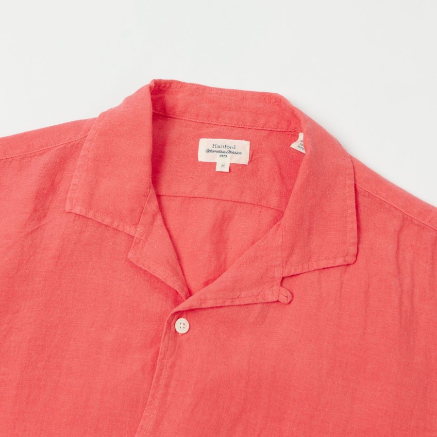 Clothing Hartford | Hartford Az04001 Linen Short Sleeve Shirt - Faded Red