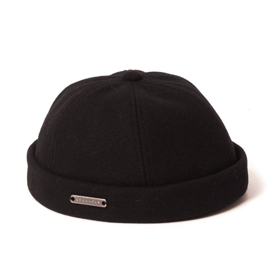 Accessories Crown Cap | Crown Cap 1-011F Melton Wool Beanie Cap - Black