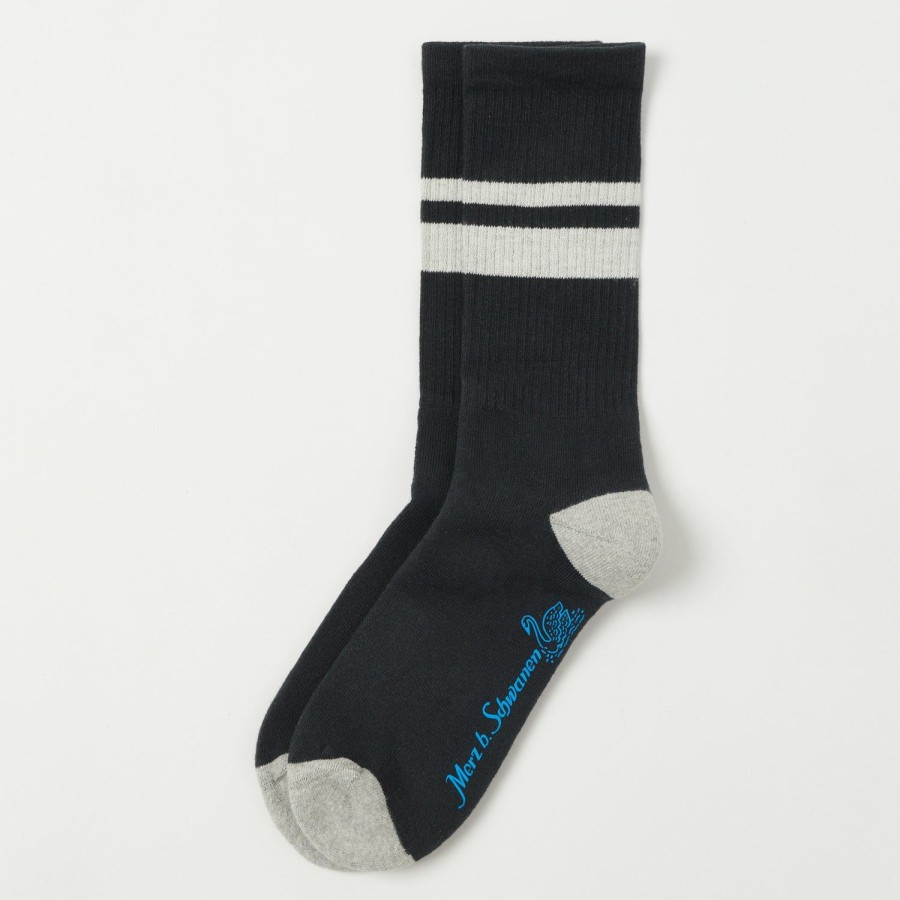 Accessories Merz b. Schwanen | Merz B. Schwanen Gs06 Stripe Terry Socks - Charcoal/Nature