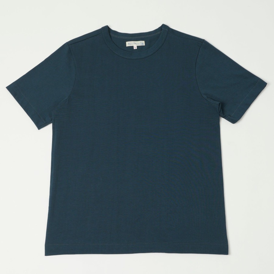 Clothing Merz b. Schwanen | Merz B. Schwanen 214 Crew Neck Tee - Mineral Blue