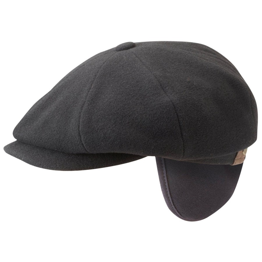 Accessories Stetson | Stetson 6840102-1 Hatteras Wool/Cashmere Earwarmer Flat Cap - Black