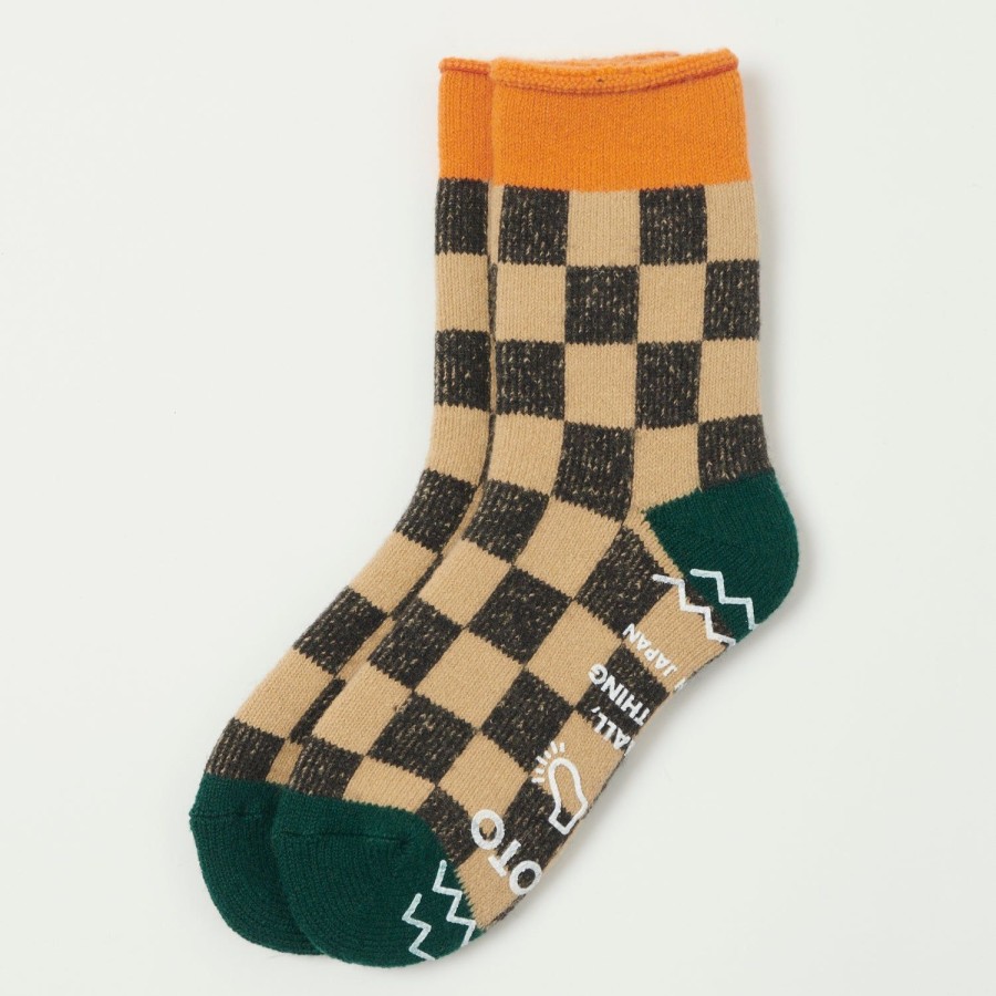 Accessories RoToTo | Rototo 'Checkerboard' Pile Room Sock - L. Orange/Green