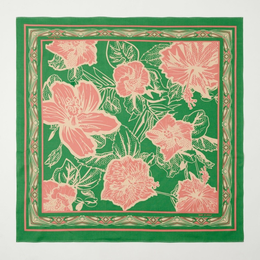 Accessories One Ear Brand | One Ear Brand 'Ridiculum' (Hibiscus) Bandana - Verdant Green